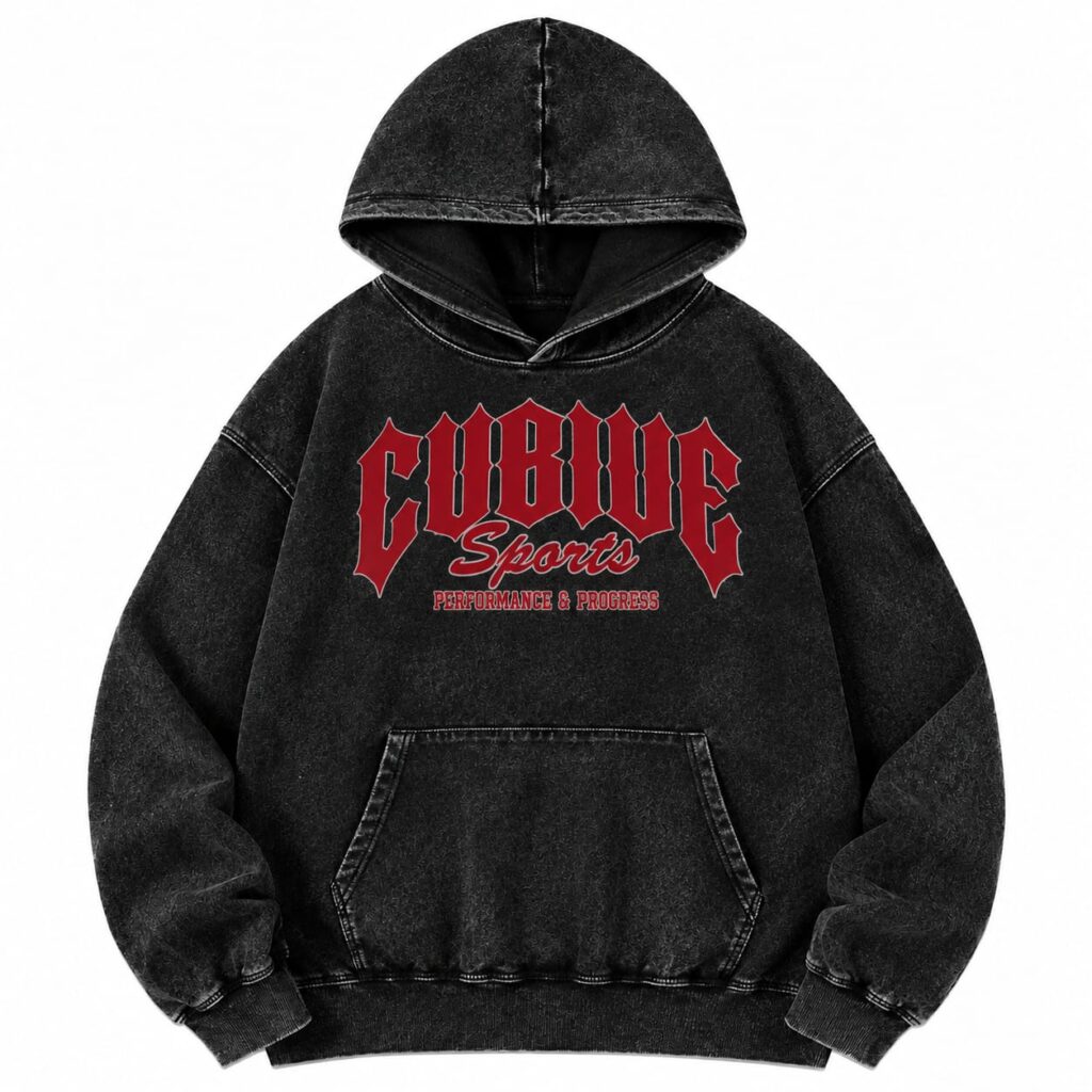 Acid Wash Black Hoodie with DTF Print | Sialkot Best Manufacturer