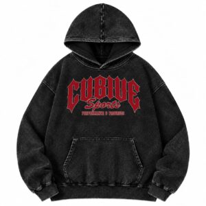 Acid Wash Black Hoodie with DTF Print | Sialkot Best Manufacturer